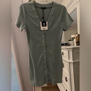 Very J button front ribbed dress- sage NWT